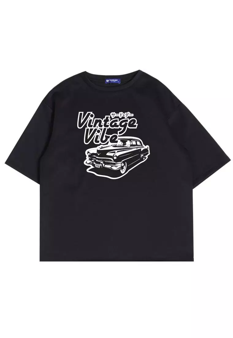 MTS06 Kaos Oversize Gambar Mobil Vintage Bahan Scuba Tebal "vintage vibe" Hitam