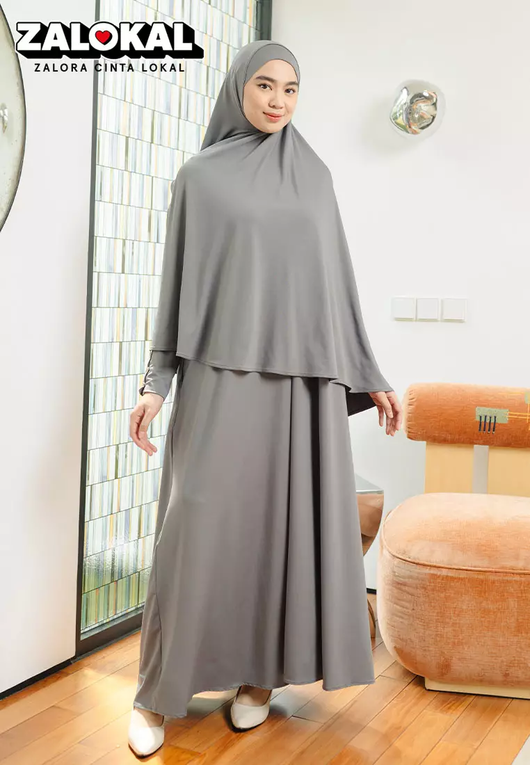 Hafisa Abaya Set Stone Grey