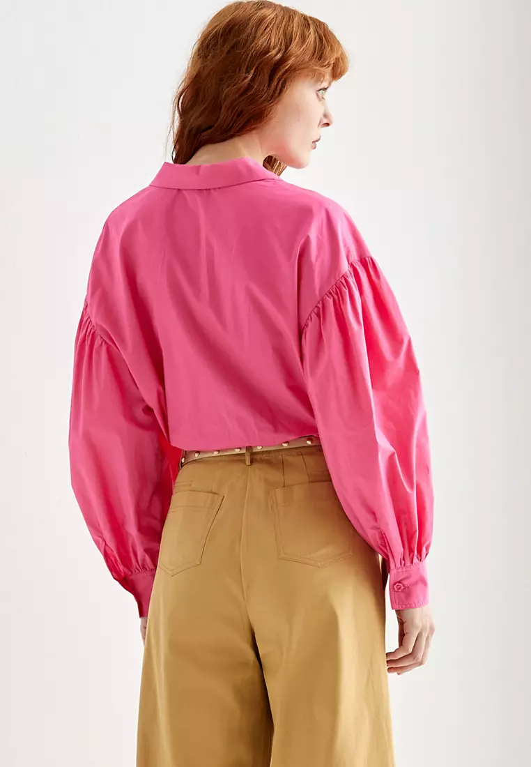 Drop Shoulder Seam Oversize Pink Top With Lace Collar