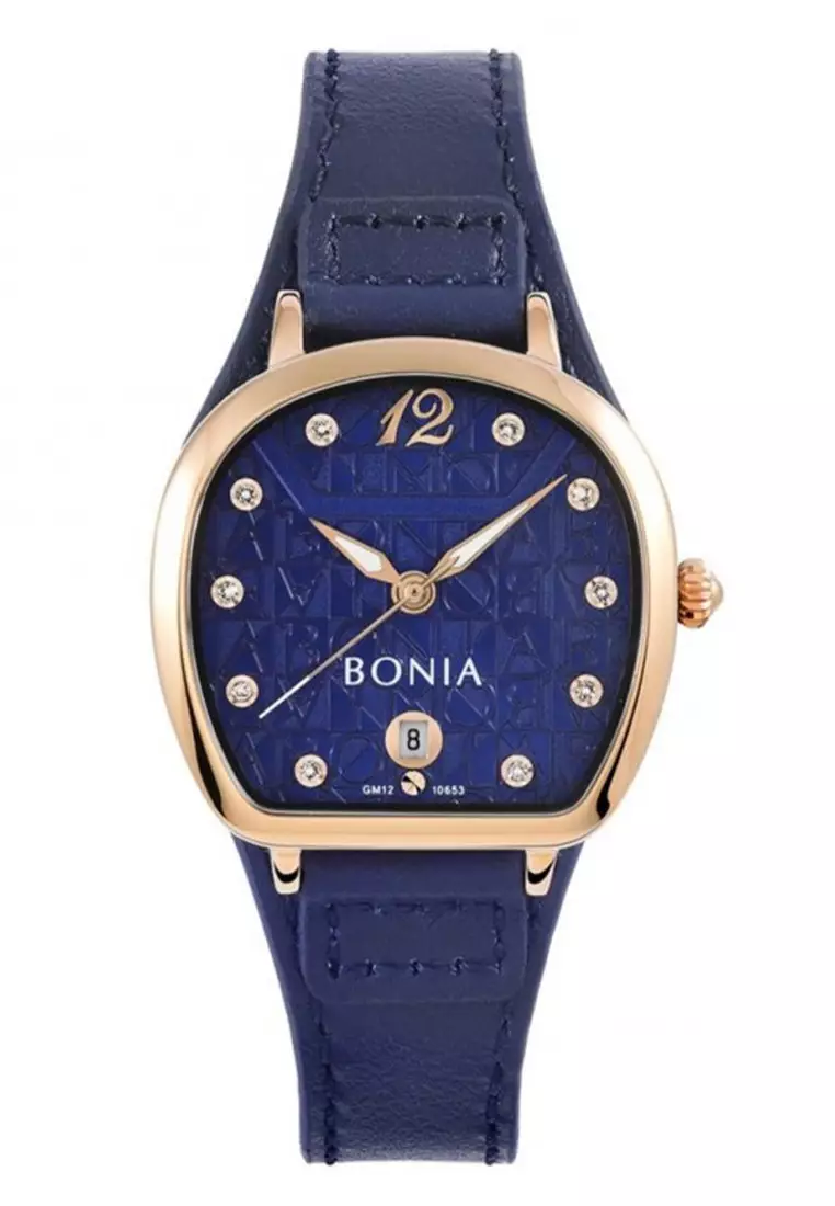 Bonia - Jam Tangan Wanita - Rosegold - Blue Leather Strap - BNB10653-2587