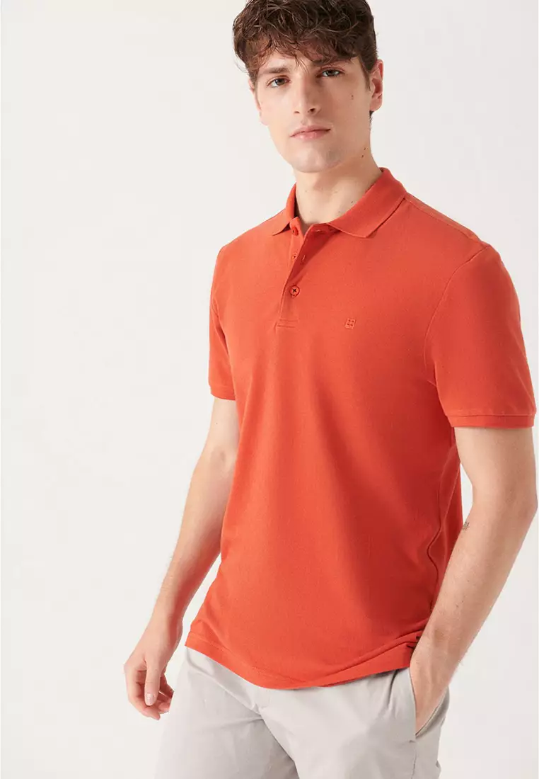 Men's Dark Orange 100% Cotton Cool Polo Neck T-Shirt E001004