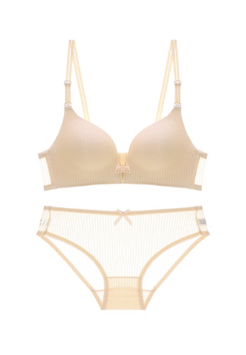 ZITIQUE beige Women's Summer Ultra-thin 3/4 Cup Push Up No Steel Ring Lingerie Set (Bra And Underwear) with Detachable Straps - Beige C9141US76D84F3GS_1
