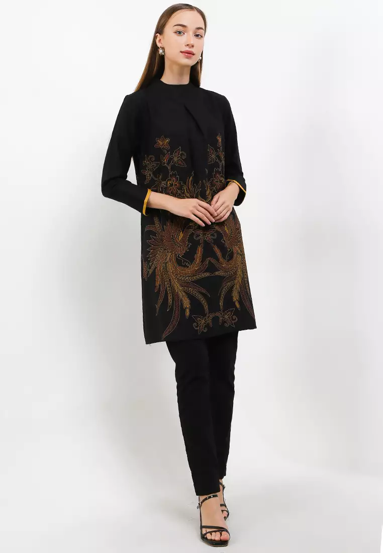 Tunik Muslim Atasan Wanita Batik Premium Zarina Black