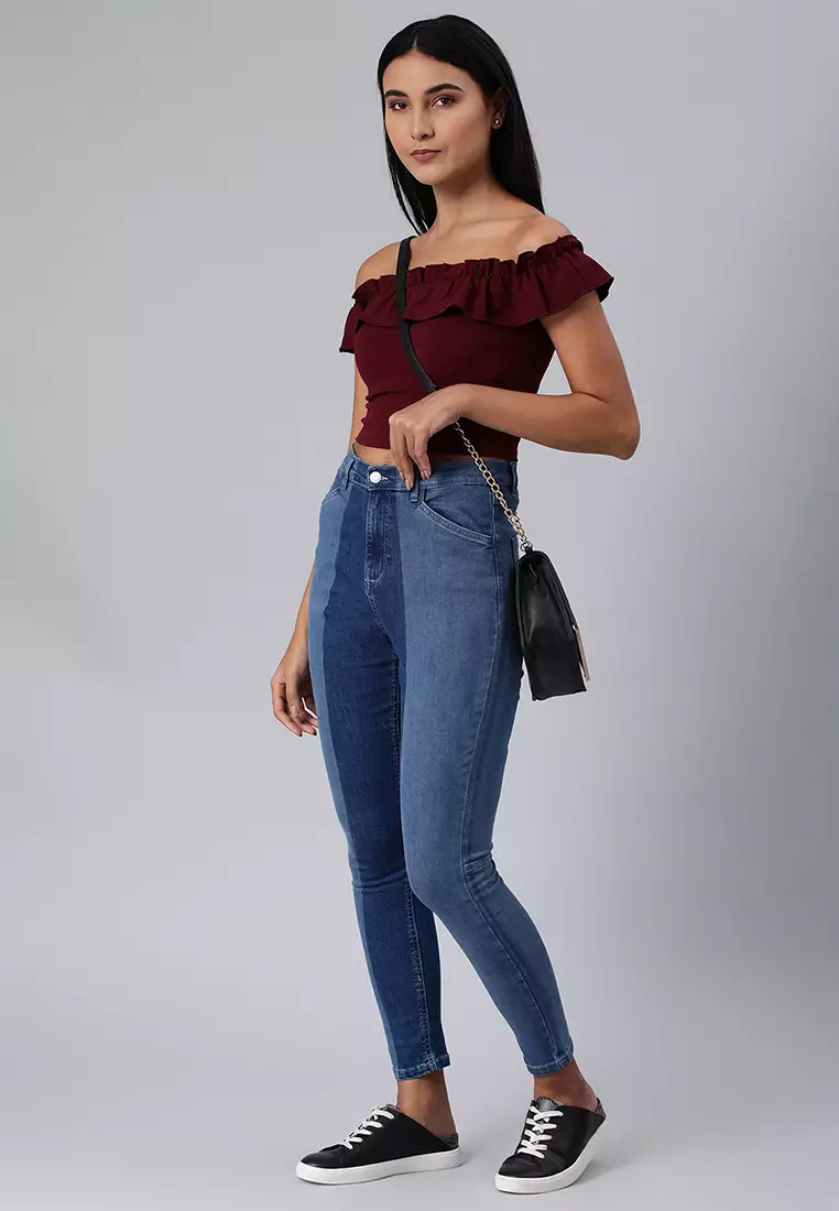 Dark Blue Block Two Skinny Jeans Pants