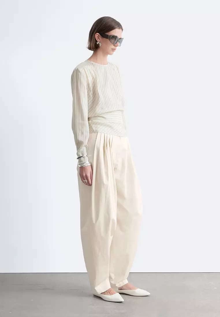 Gathered Tie-Belt Blouse
