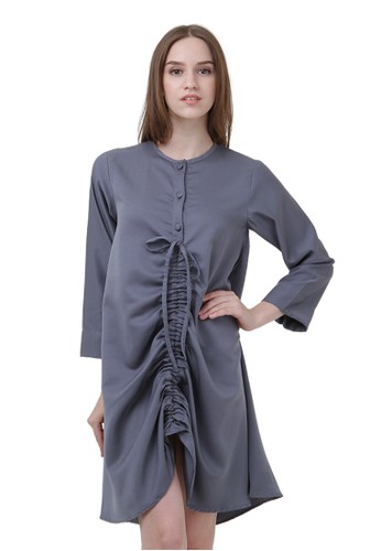Dress drawstring in the middle in Grey Colour