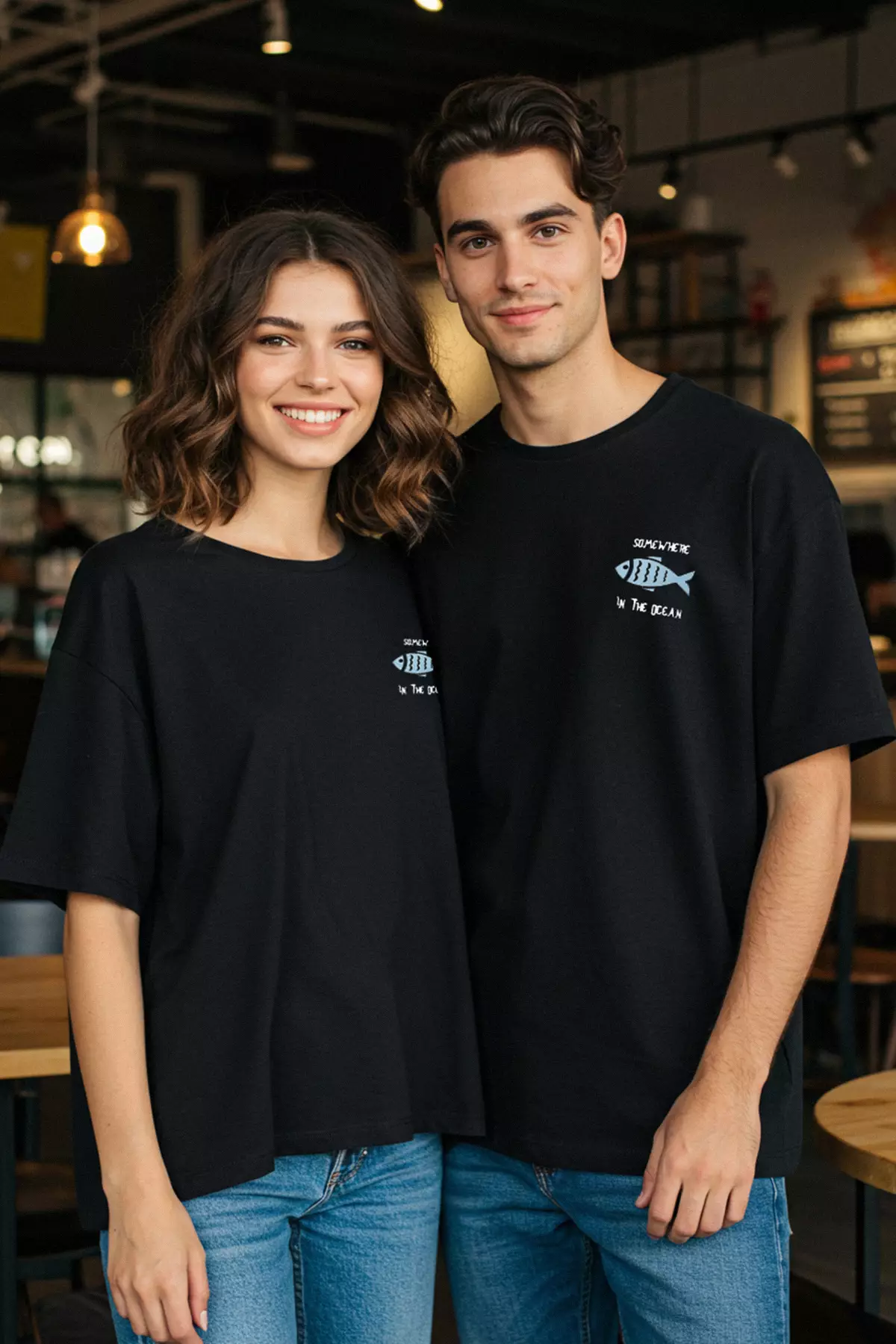 Black Oversized /Wide Cut 100% Cotton Velvet Texture Printed T-Shirt Tmnss22Ts0318
