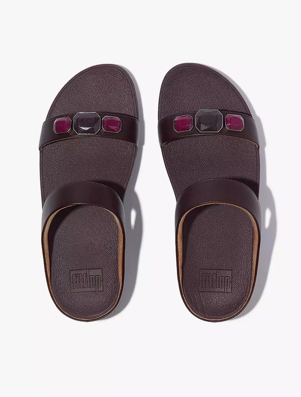 Fitflop Fino Multi-Stone Leather Slides - Plumberry