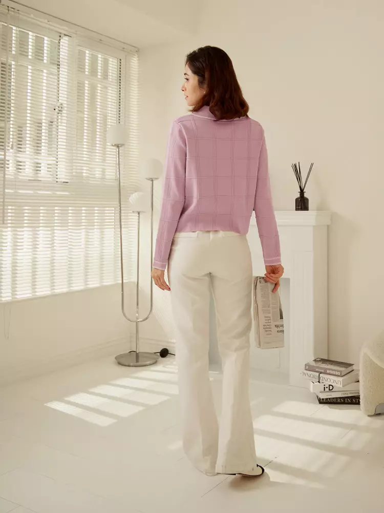 Collared Knit Top with Contrasting Pearl Buttons [FA2828]