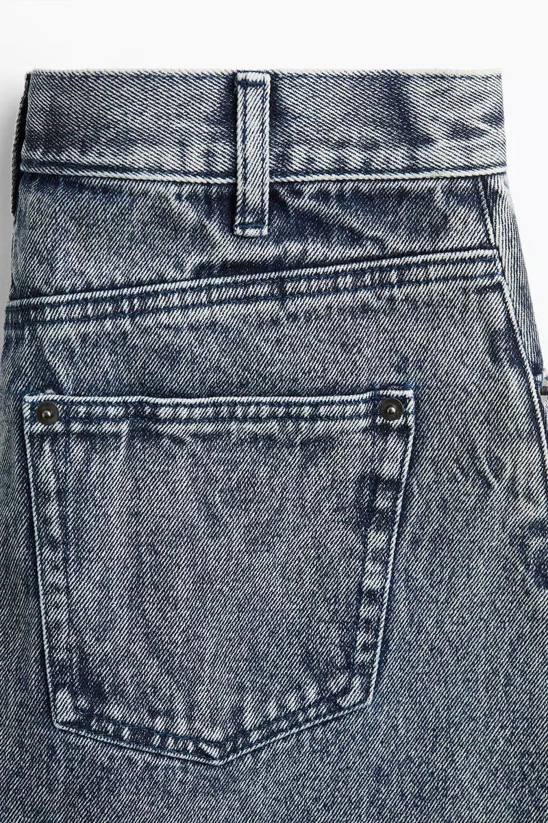 Trashed-detail denim skirt