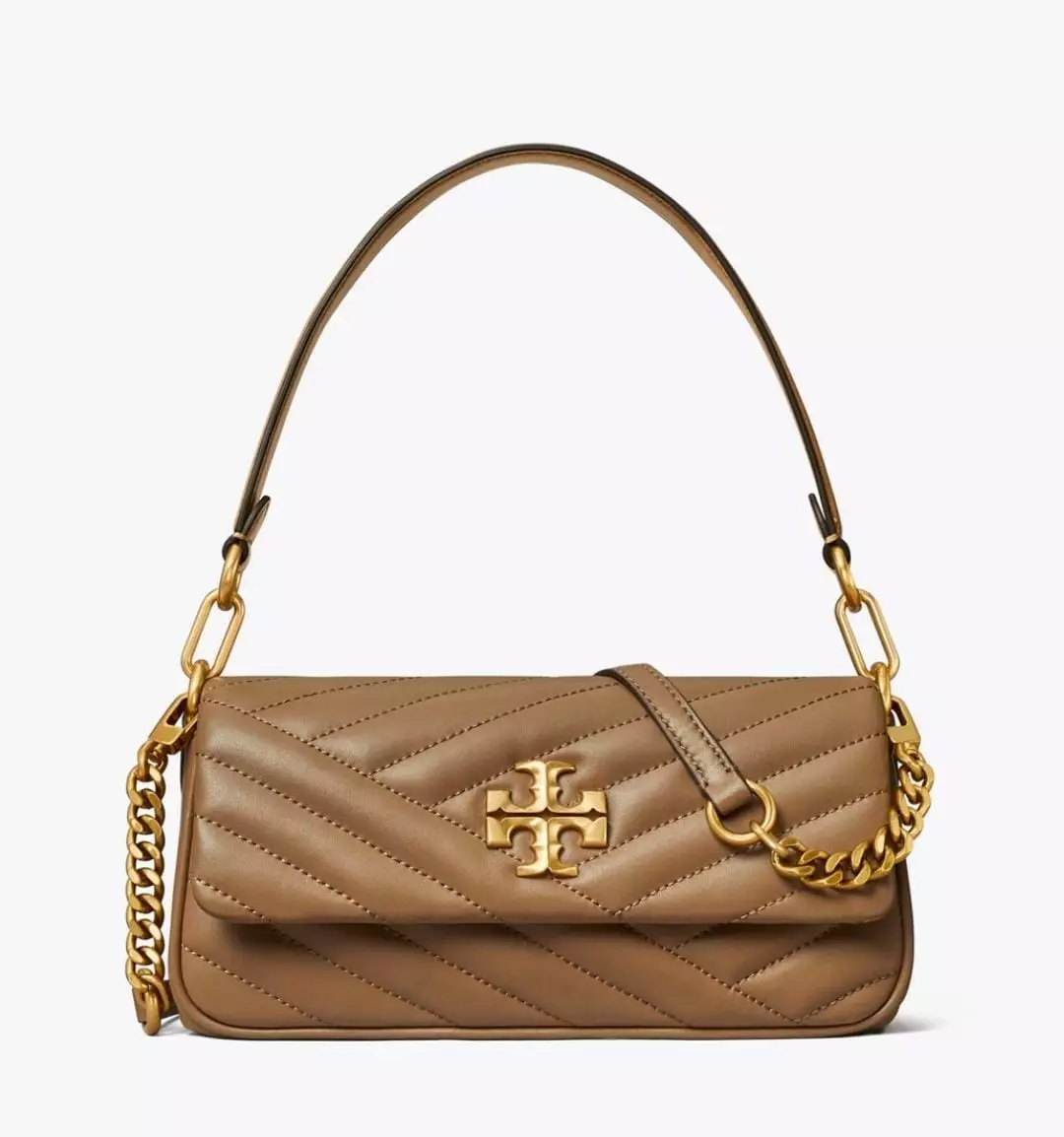 Small Kira Chevron Flap Shoulder Bag Sand