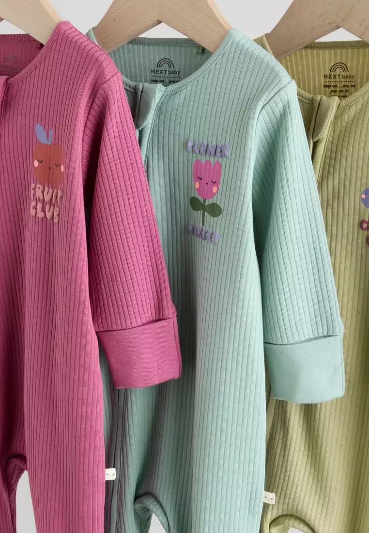 Two Way Zip Baby Sleepsuits 3 Pack