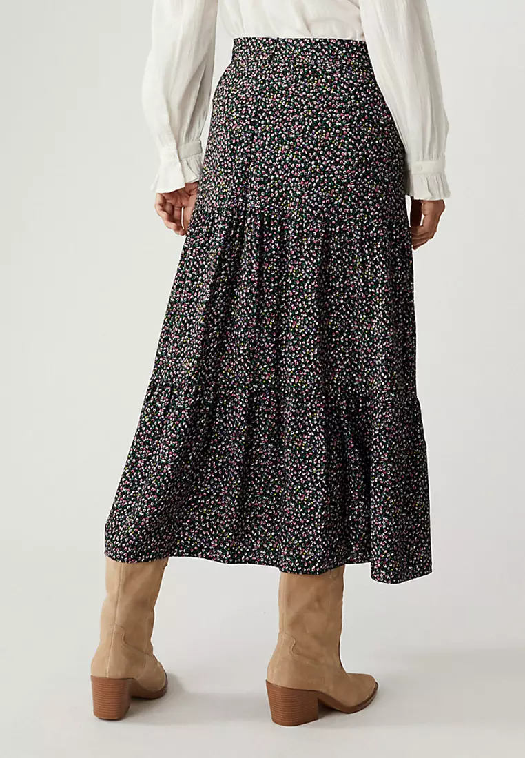 Printed Midaxi Tiered Skirt