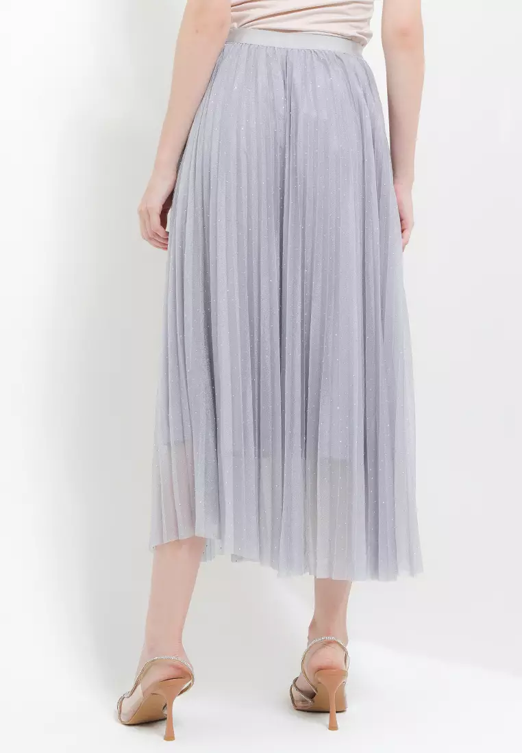 Shimmer Pleated Skirt W/ Studs