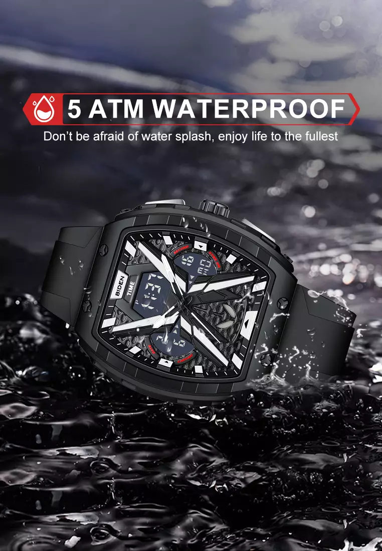 Jam Tangan Pria Original Multifungsi Analog & Digital Anti Air Tali Silicone Jam Tangan Cowok Blacksilver