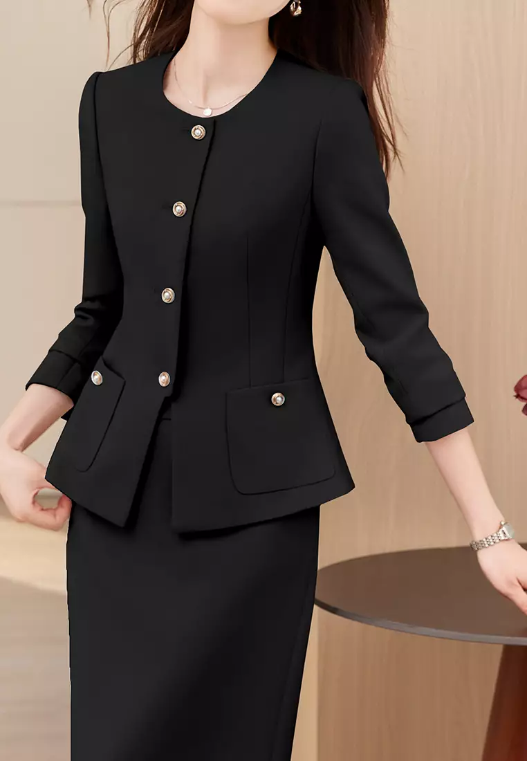 Single-breasted Round Neck Blazer YGH-EM2606