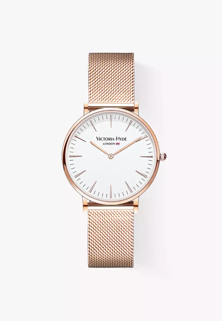 中性休闲表 男女通用 現代風格 38mm白色圓形表盤不鏽鋼網狀表帶-玫瑰金