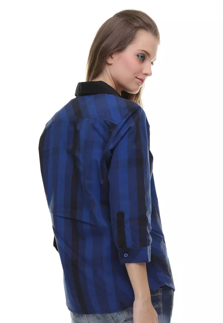 LGS - Regular Fit - Kemeja Wanita - Motif Garis - Biru