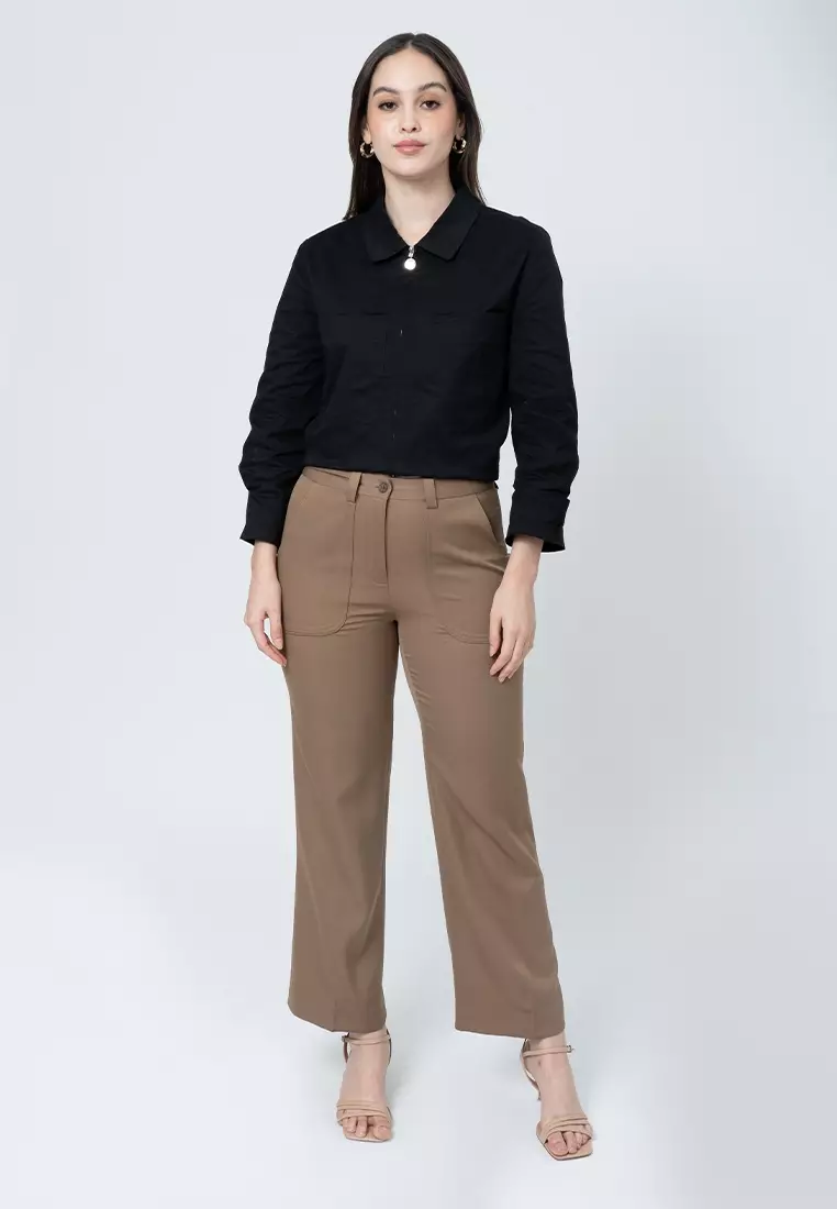 Paisley Embroidered Pocket Flap Detail Pants