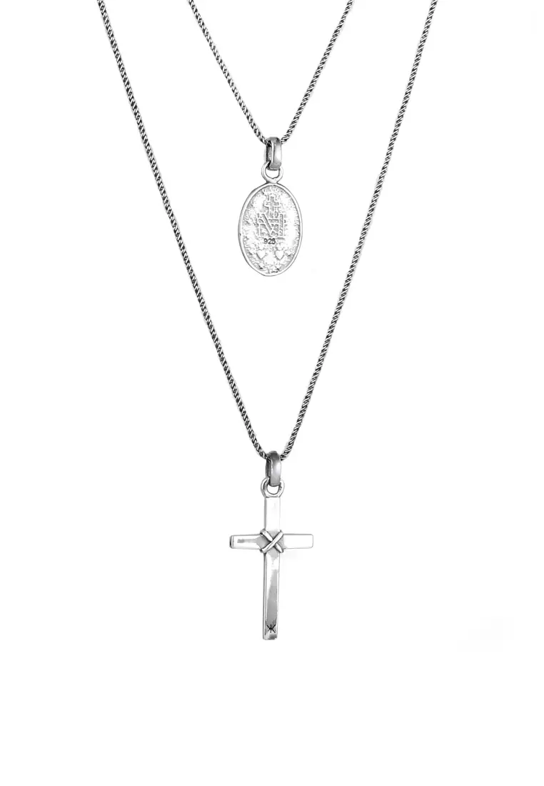 Necklace Men Layer Cross Light Oxid Finish
