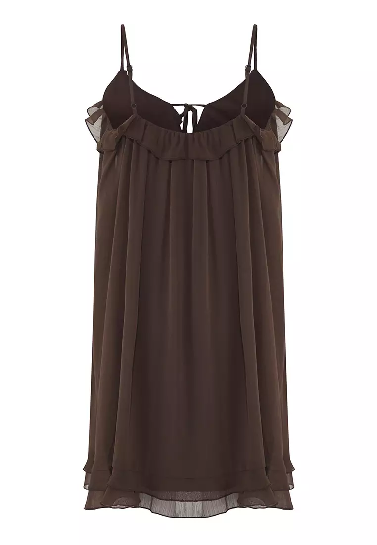 Limited Edition Brown Ruffle Mini Woven Dress TWOSS25EL00516
