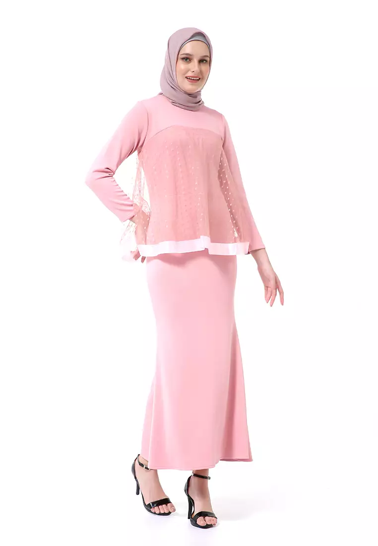 Gaun Model Duyung Fashion Muslimah Atasan Wanita Long Stlye Premium High Quality - Pink Soft