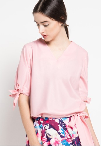 Cotton Blouse with Bow Tie in Pink Soft