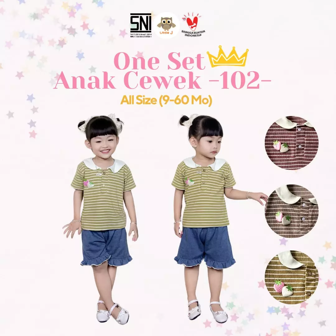Little J - Oneset Celana Anak Perempuan Salur Lengan Pendek || Baju Anak Cewek Rib Stripe Lucu 1-5 Tahun SNI Tebal