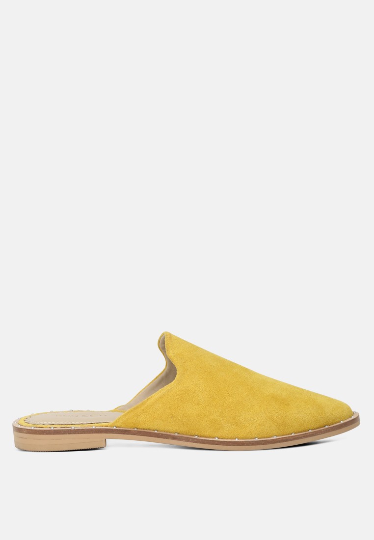 Mustard Suede Leather Mules