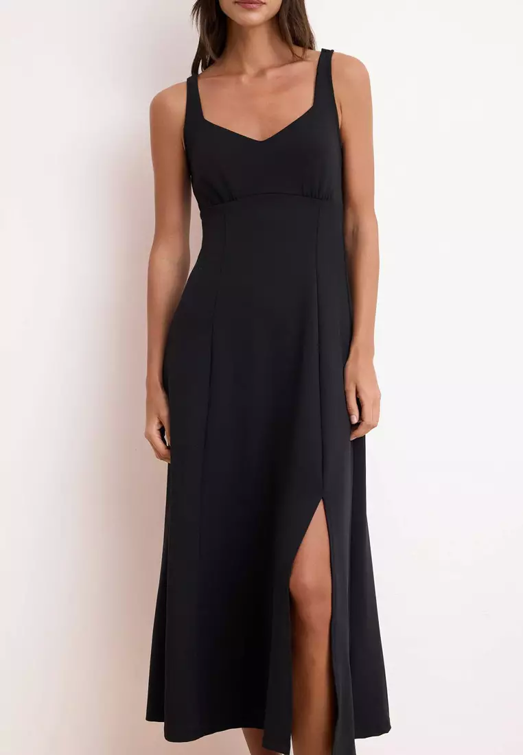 Black A-Line/A Bell Form Sweetheart Neck Sleeveless Maxi Scuba Crepe Knitted Dress Twoss26El262