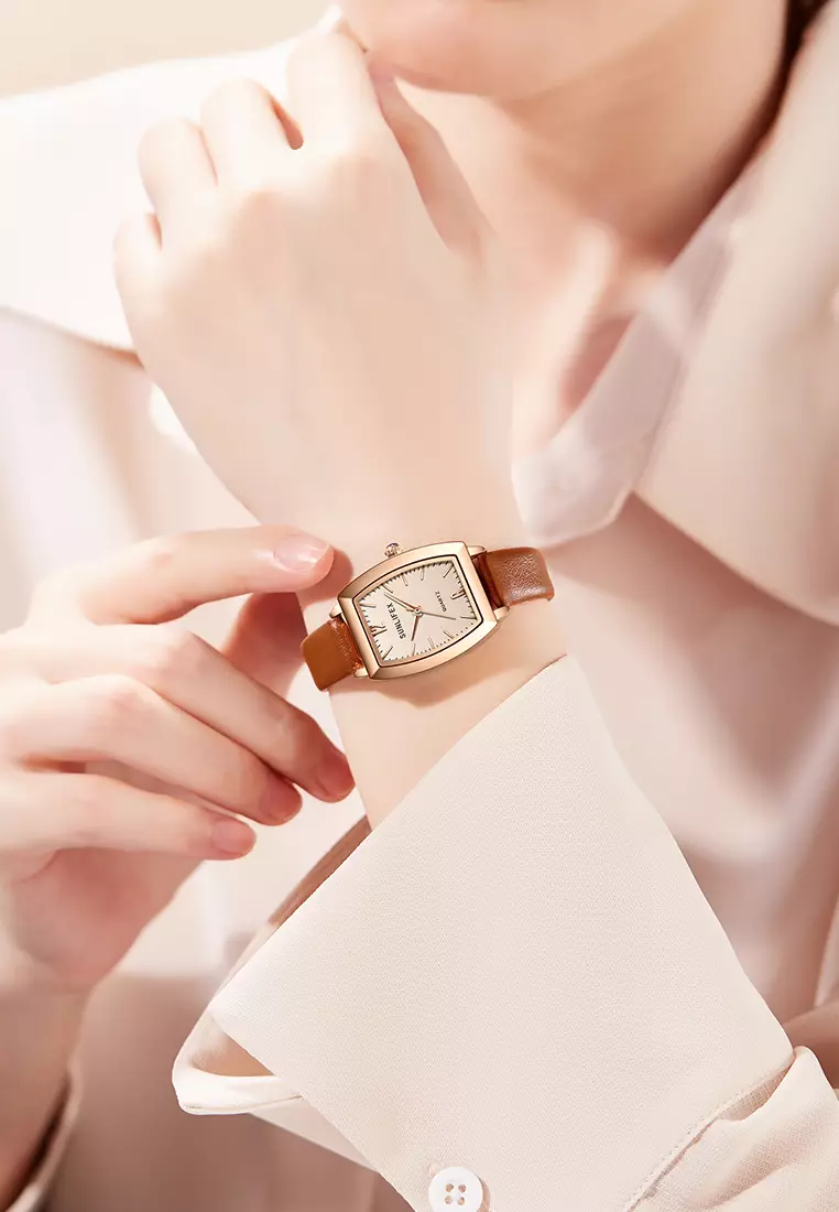 Jam Tangan Wanita 6007 Original Tali Kulit Jam Anggun Santai Korea Jam Tangan Cewek brown