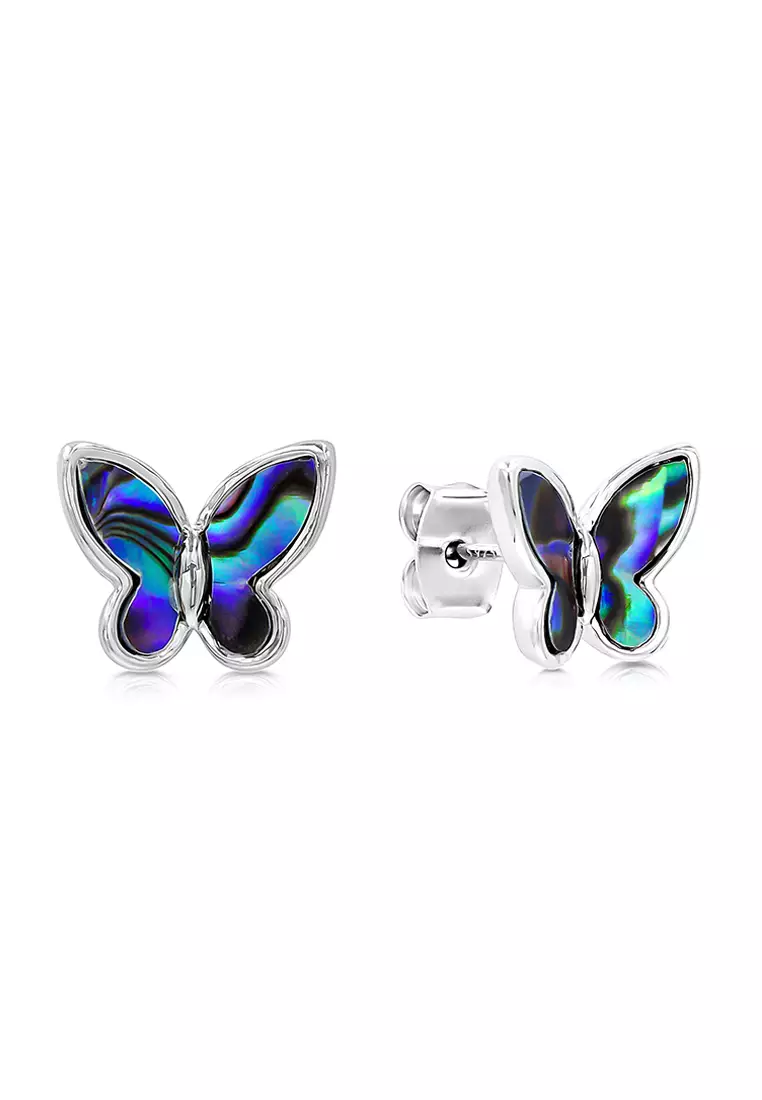 SO SEOUL Claire Mother of Pearl or Abalone Shell Butterfly Stud Earrings