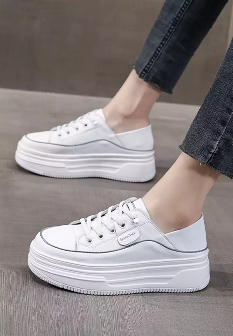 Genuine Leather Thick-sole White Sneakers RX-T3969