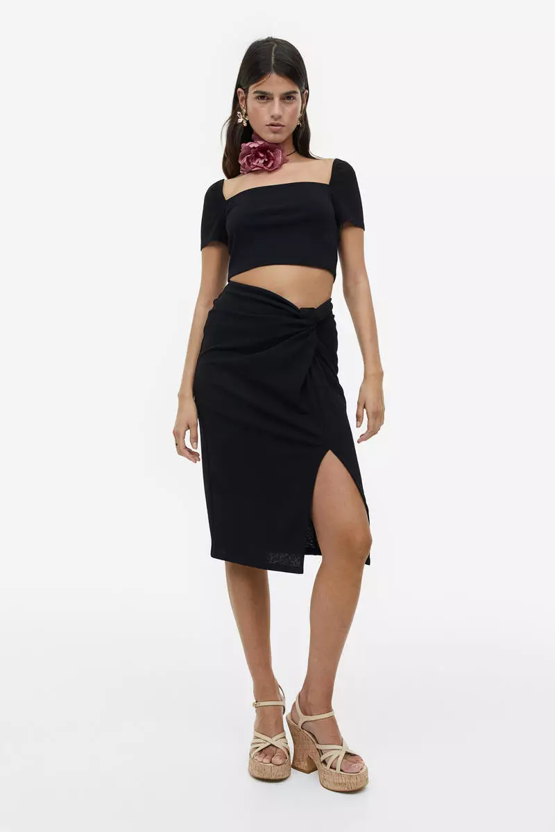 Buy H M Knot detail jersey skirt 2023 Online ZALORA Singapore