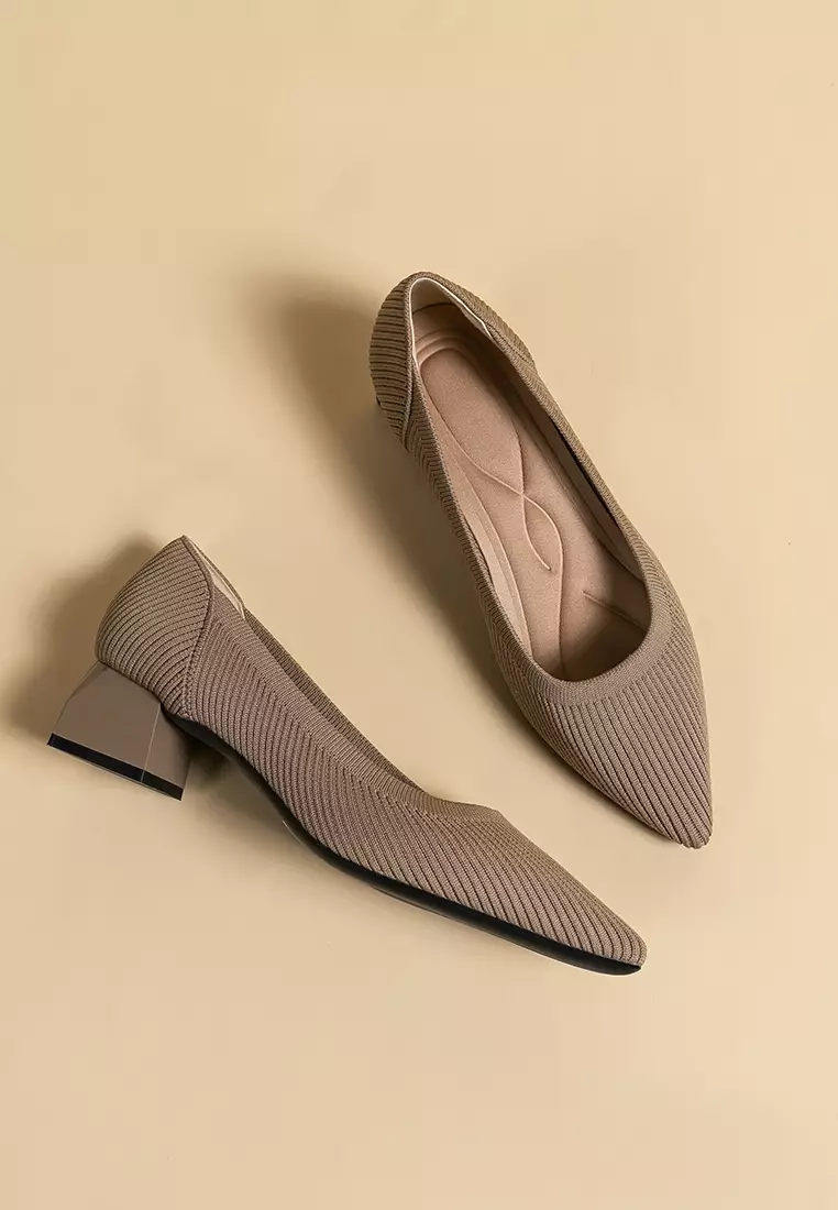 4CM ‌Pointed-toe Fly Knit‌ Chunky Heels‌ TJ1508