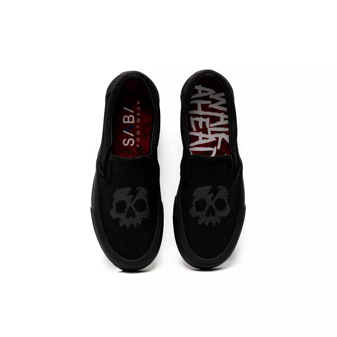 SABA Slip On Skull All Black - Sepatu Sneakers Casual Pria Wanita