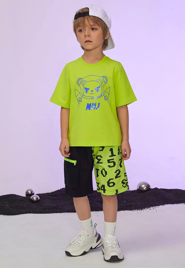 One Side Graphic Print Mid Shorts