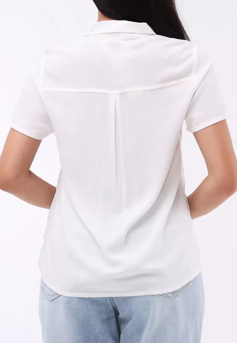 Woven Plain Rayon Short Sleeves Blouse