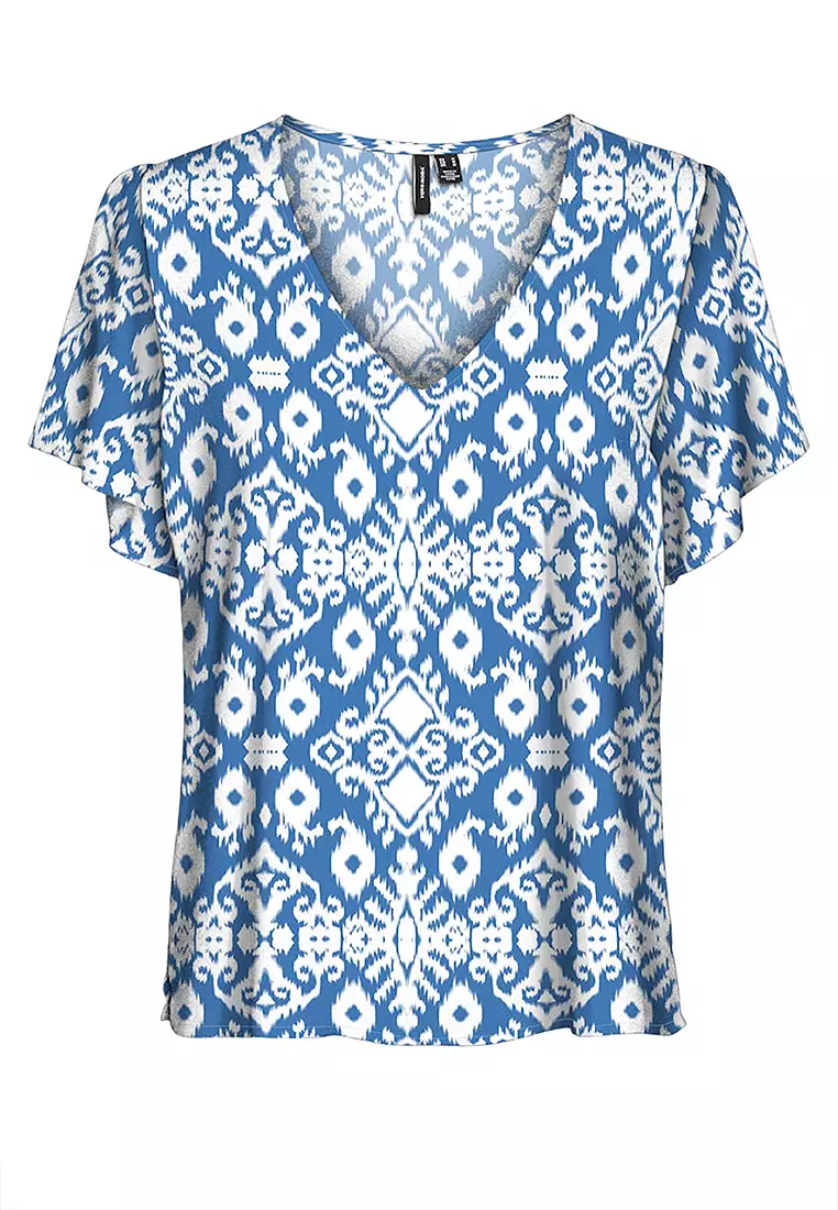 Ethnic Pattern V-Neck Blouse