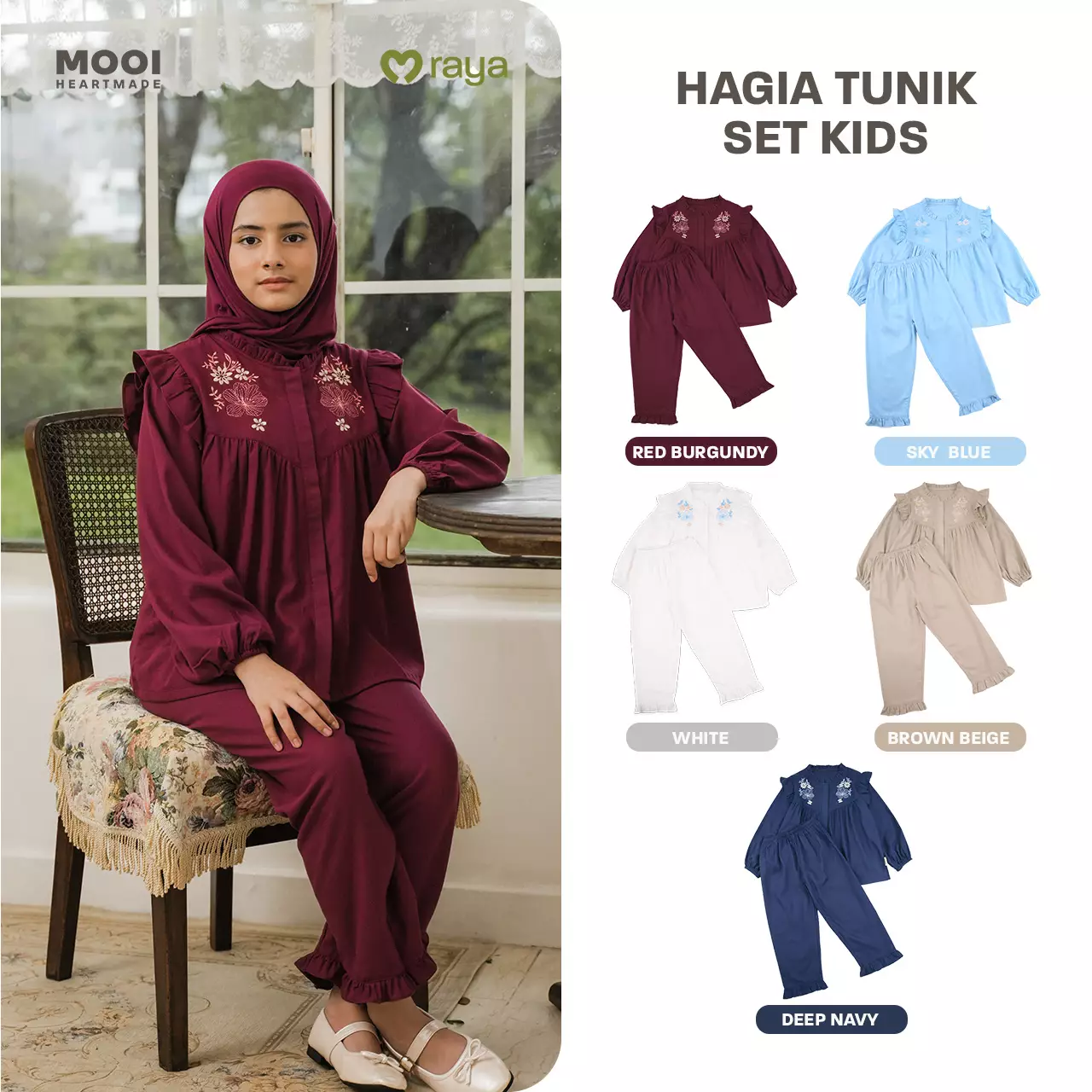 Mooi Setelan Anak Perempuan Raya Collection Hagia Tunik Set Basic Series 2026 - Brown Beige