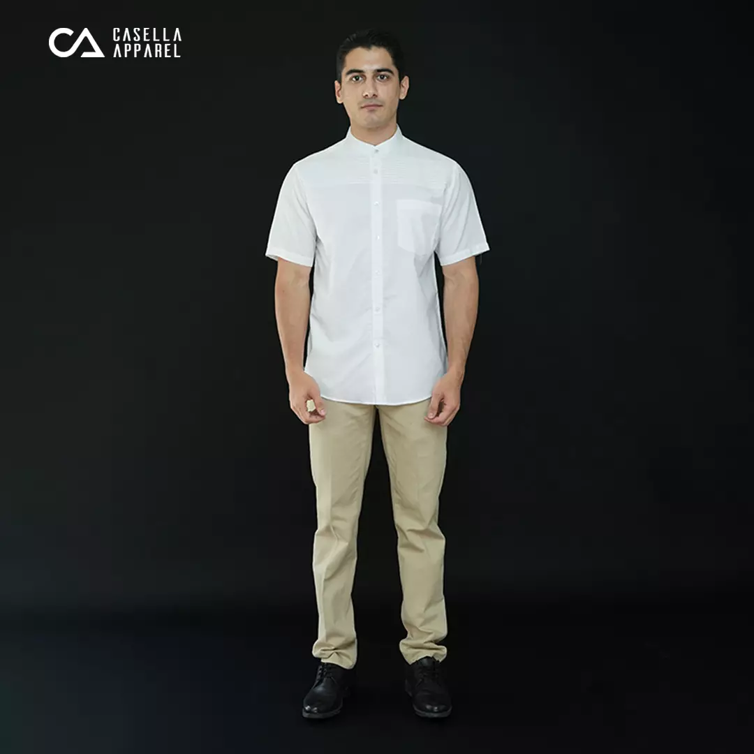 Casella Baju Koko Pria Lengan Pendek | Baju Koko Horizontal Harun 4105 White