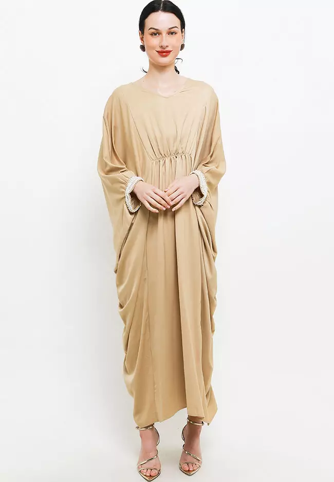 Beaded Cuff Sateen Kaftan