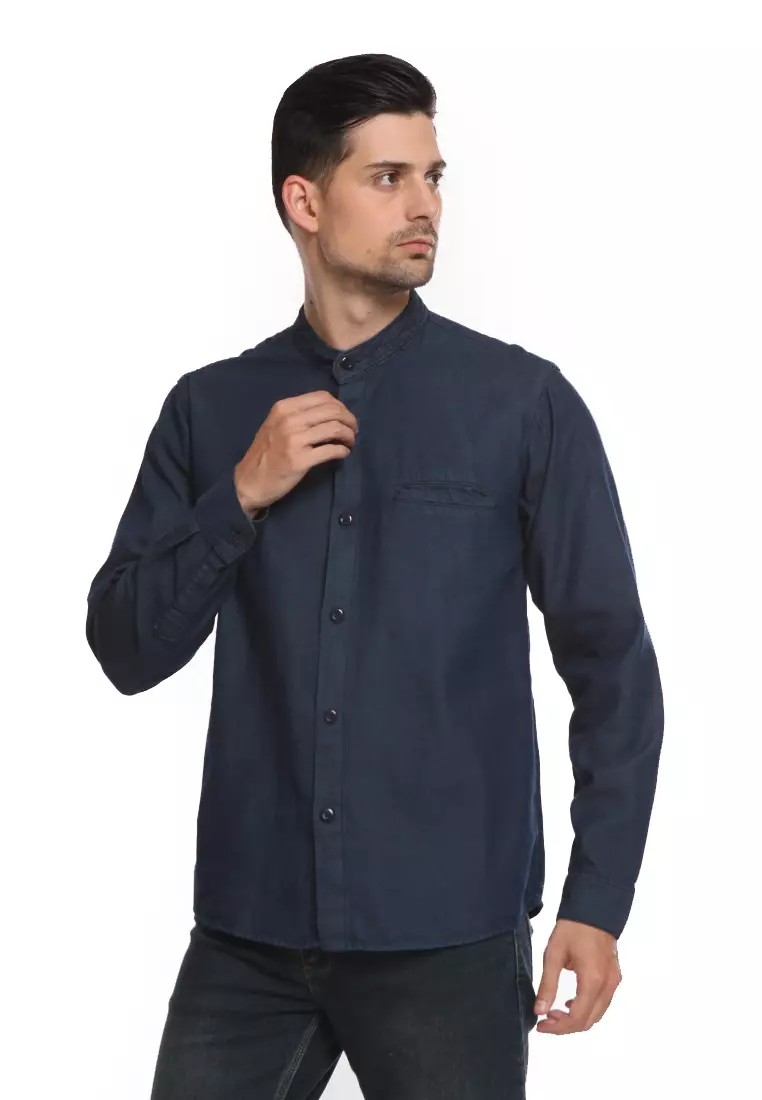 Kemeja Denim Kerah Mandarin KB L/S Navy 182311