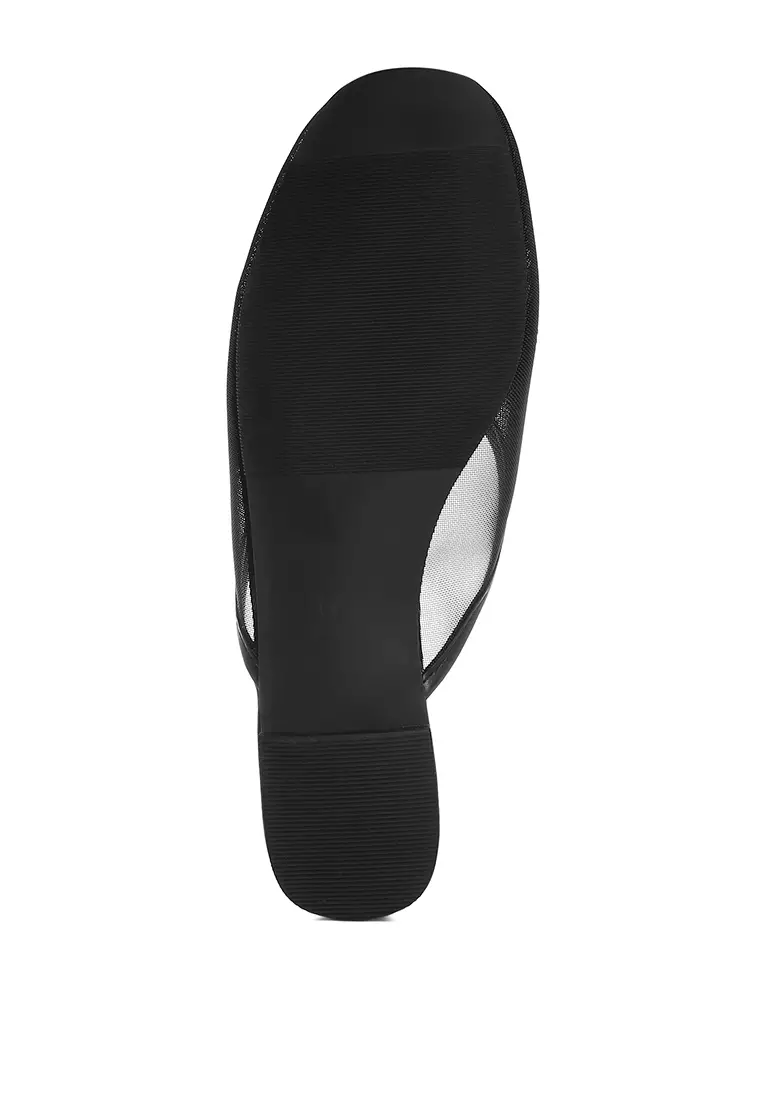 Mesh Sequin Beaded Mules In Black