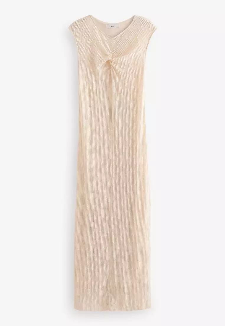 Twist Front Sleeveless Textured Jersey Maxi Dress
