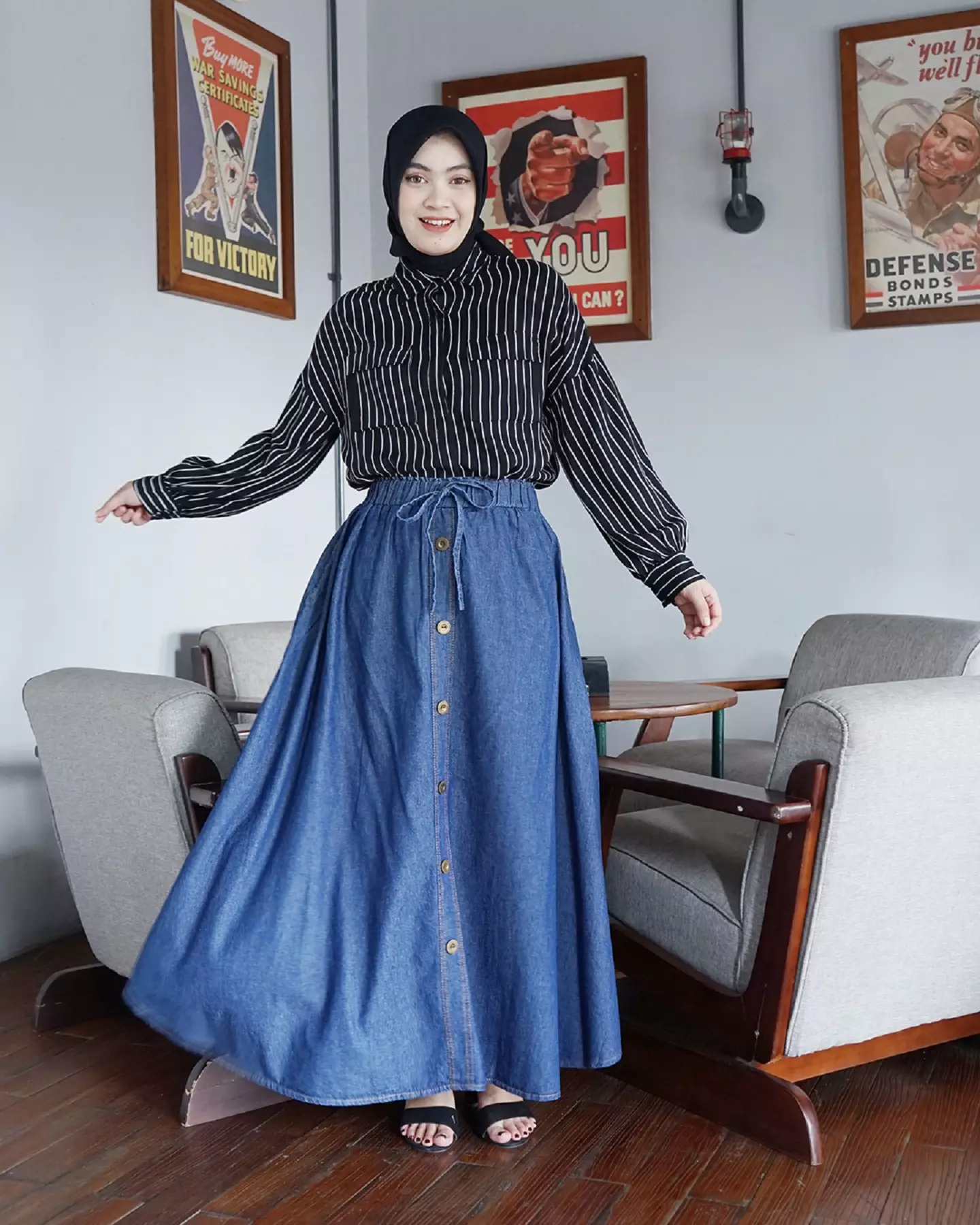 Flare Denim Skirt - Biru Tua