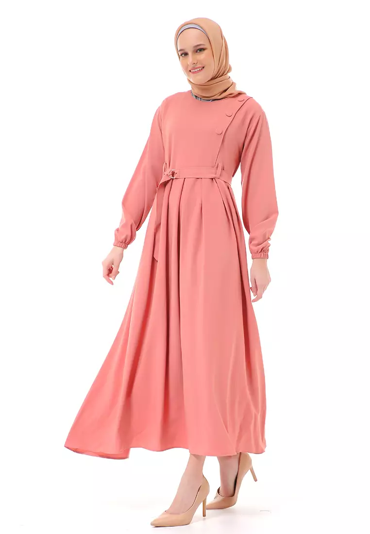 Nelly Gamis Dress Muslimah Wanita Long Sleeve Premium HIgh Quality - Dusty