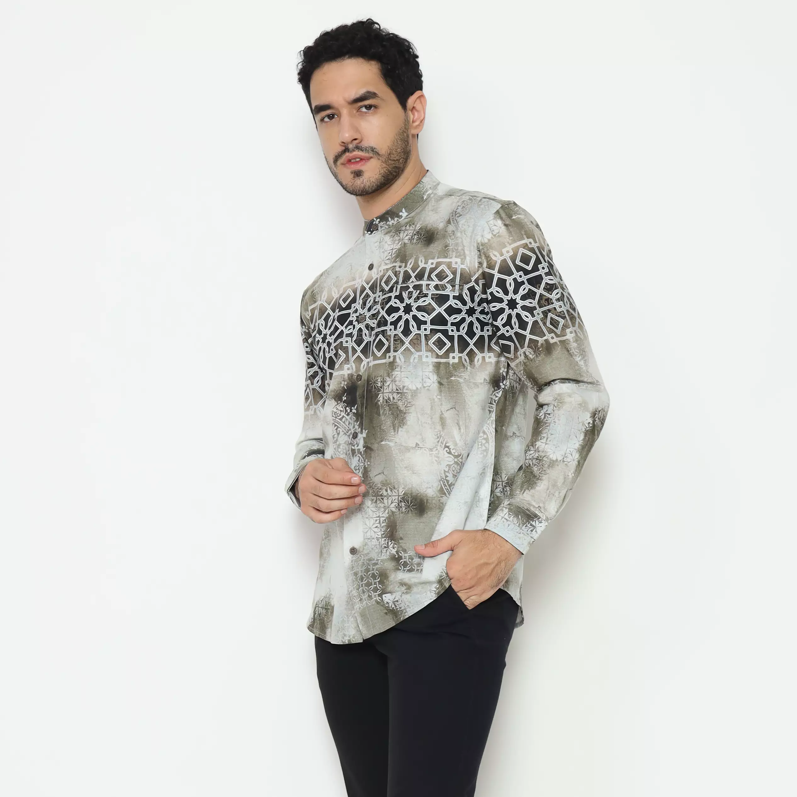 AMK Kemeja Koko Printing Pria Lengan Panjang KK Hessa L/s Brown