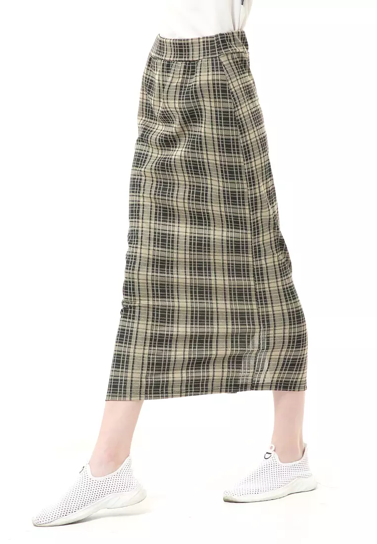 Malina Rok Span Tartan Bawahan Wanita All Size Motif Kotak High Quality - Milo