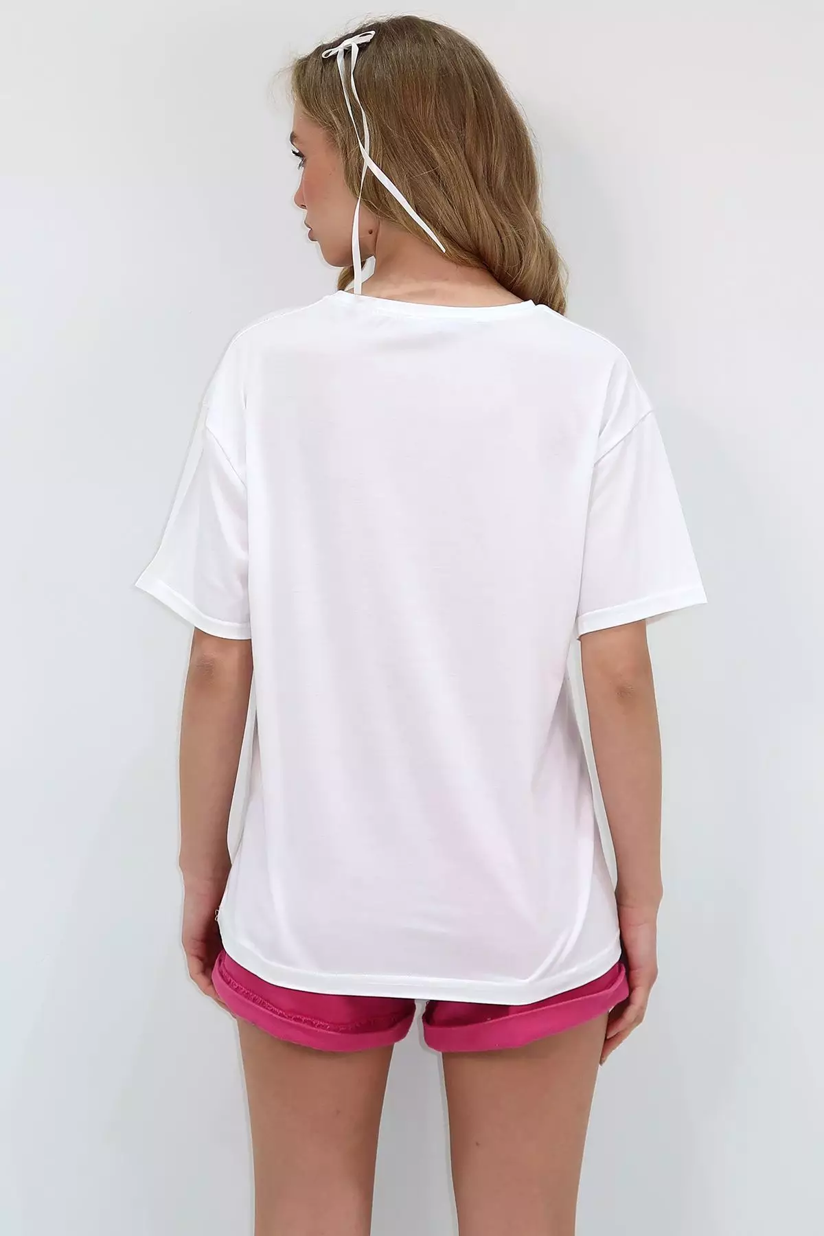 Women's White Crew Neck Front Text Printed Cotton T-Shirt